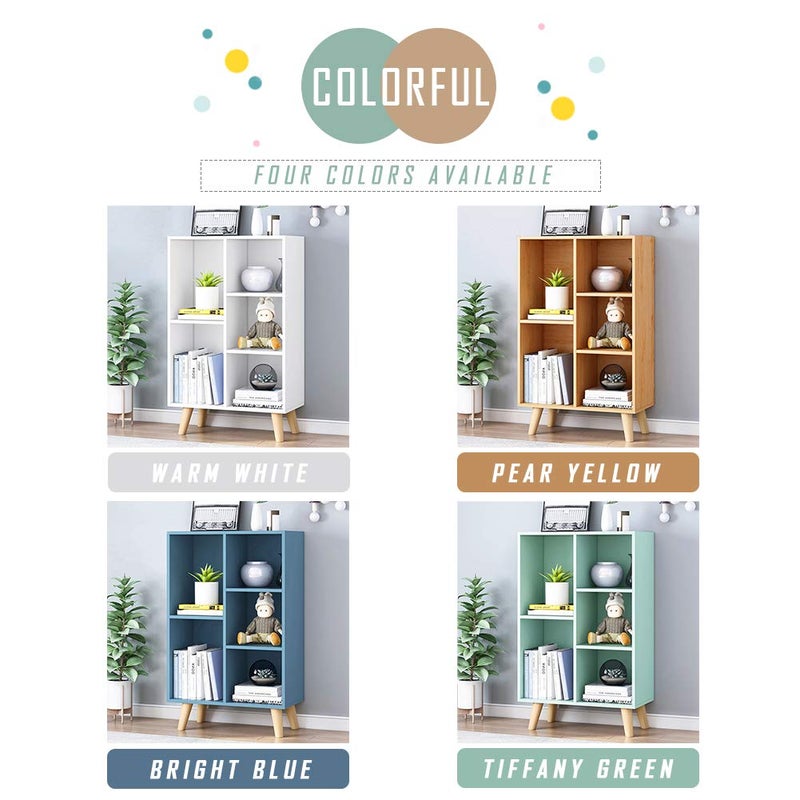 IOTXY Wooden Open Shelf Bookcase - 3-Tier Floor Standing Display Cabinet Rack with Legs, 5 Cubes Bookshelf, Bright Blue - Image 3